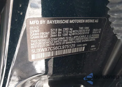 2012 BMW X3 xDrive35I z USA, uszkodzony, nr VIN 5UXWX7C56CL975125